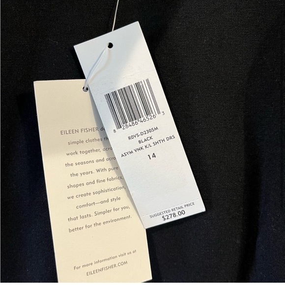 NWT Eileen Fisher Sz 14 Black Asymmetrical Knee Length Dress Sheath Viscose $248 - Picture 3 of 4
